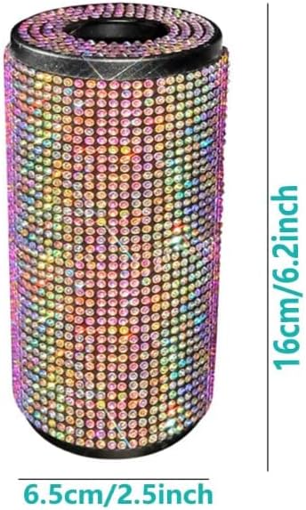 Bling Crystal Rhinestones Diamond Cylinder Tissue Box Holder for Car Cup Holder, Round Container for Home Office Travel Car Interior (Pink)
