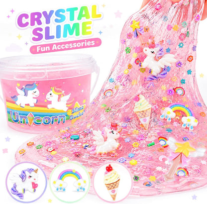 Unicorn Pink Clear Slime Bucket, Soft Stretchy Toy for Kids