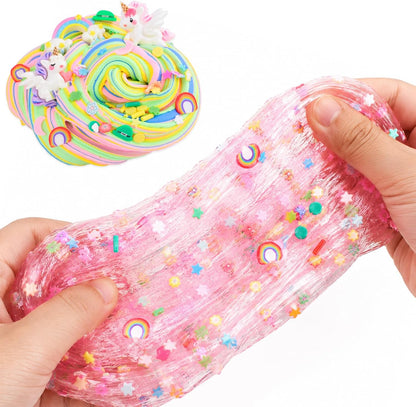 Unicorn Pink Clear Slime Bucket, Soft Stretchy Toy for Kids