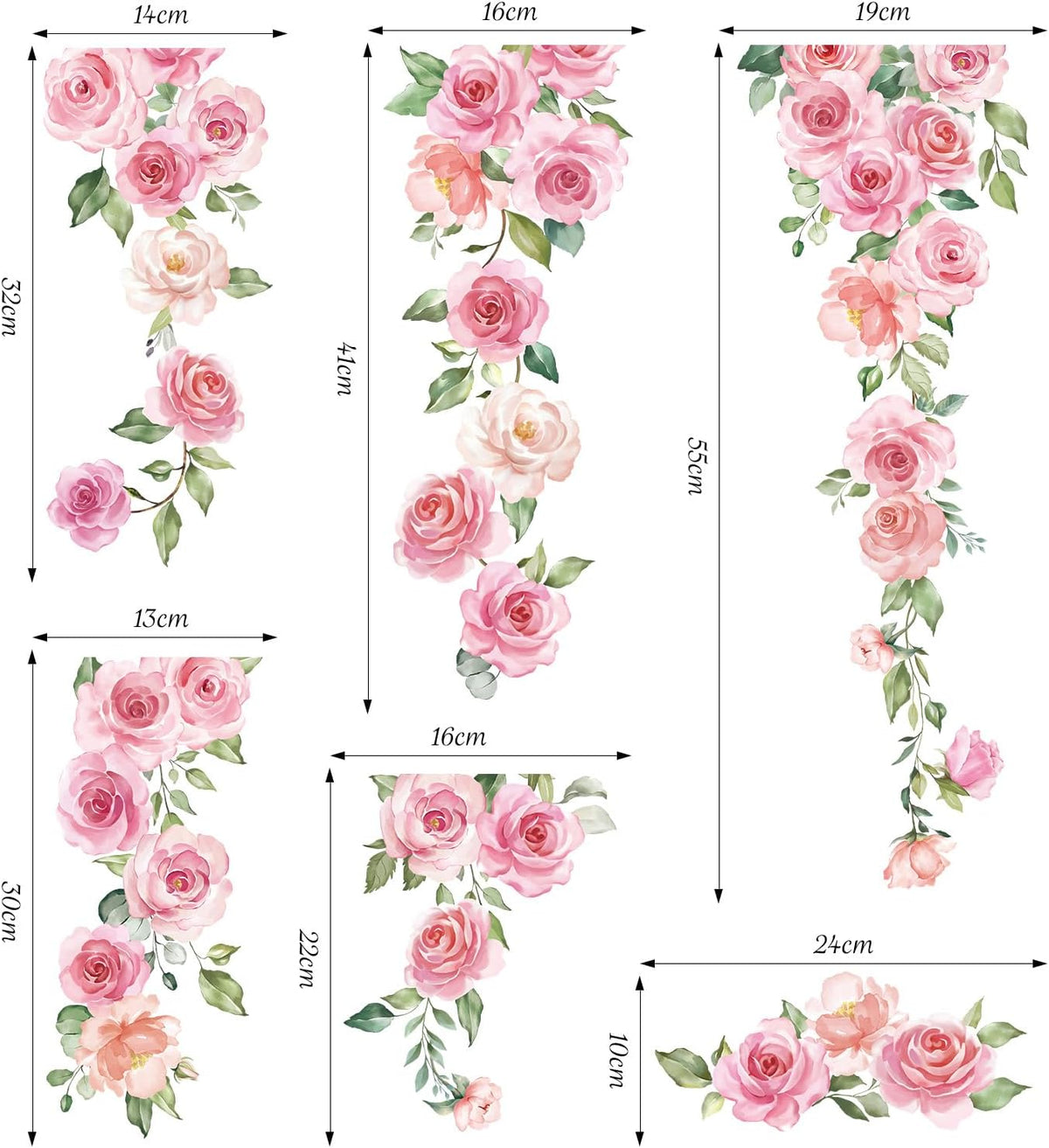 Pink Flower Wall Decal for Girl Room, Hanging Vine Wall Sticker