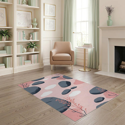 4'x6' Washable Abstract Stone Accent Rug, Gray Non-Shedding Small Carpet for Playroom, Bedroom, Reading Nook, Pet Friendly & Non-Slip | Ref:2140293