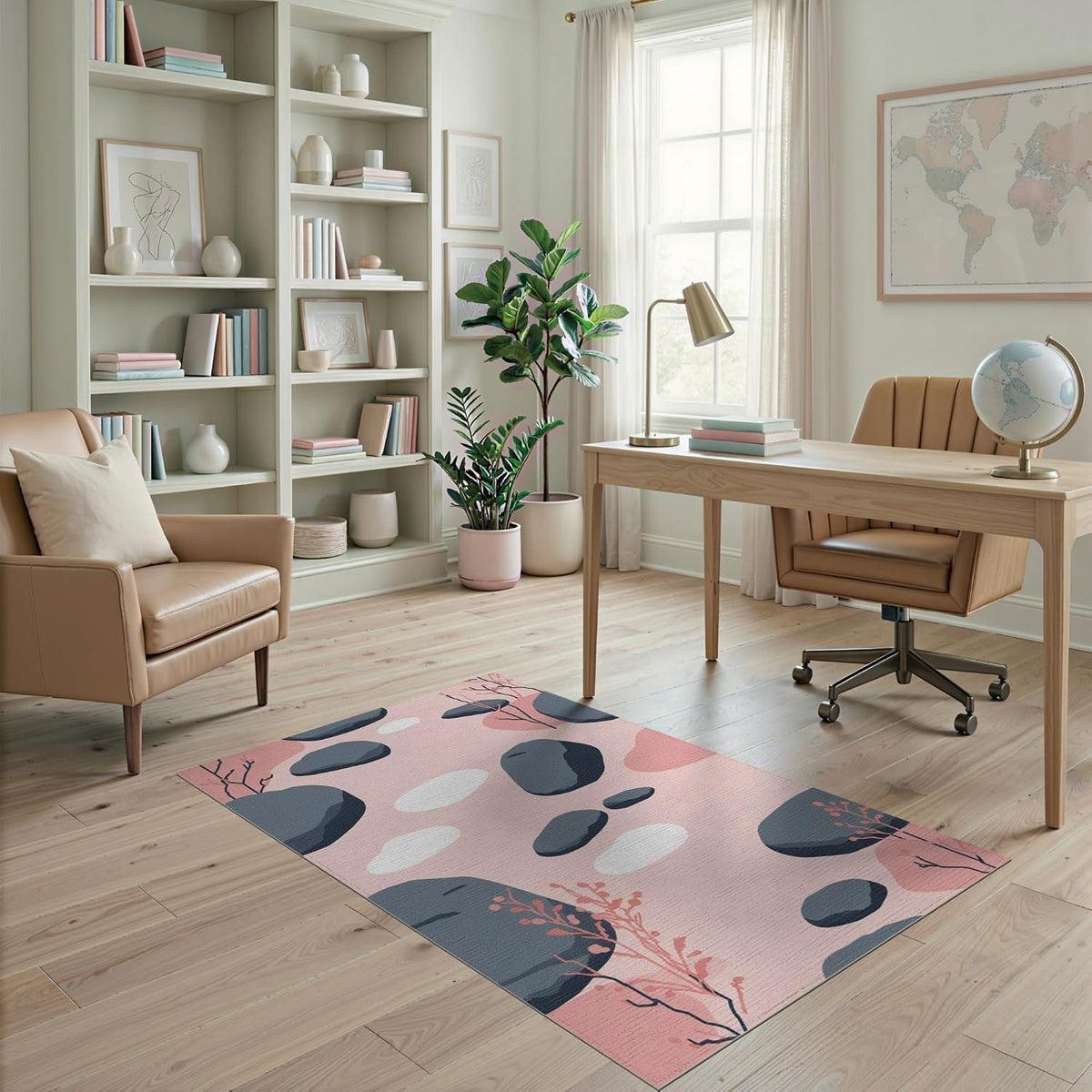 4'x6' Washable Abstract Stone Accent Rug, Gray Non-Shedding Small Carpet for Playroom, Bedroom, Reading Nook, Pet Friendly & Non-Slip | Ref:2140293