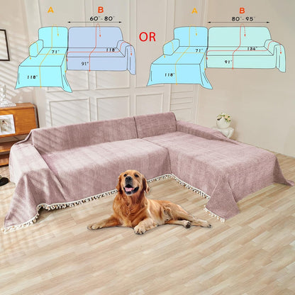 HANDONTIME Soild Couch Covers for Dogs Pink-Purple Sofa Covers Boho Cover for Sofa 3 Seats Chenille Sofa Throw Cover Mauve Sofa Covers for 3 Cushion Couch Tassel, Washable, Pet Friendly, 71" X134"