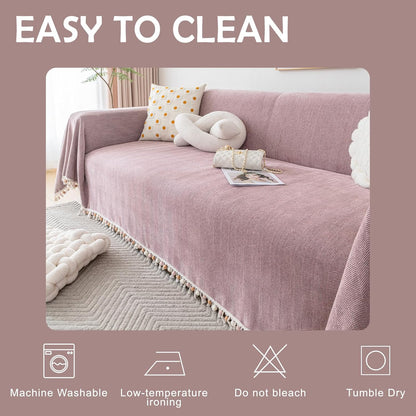 HANDONTIME Soild Couch Covers for Dogs Pink-Purple Sofa Covers Boho Cover for Sofa 3 Seats Chenille Sofa Throw Cover Mauve Sofa Covers for 3 Cushion Couch Tassel, Washable, Pet Friendly, 71" X134"