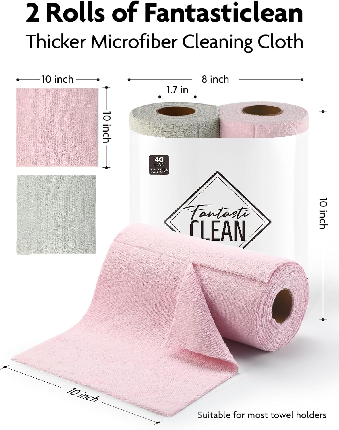 Kitchen Towels Roll, 40 Sheets, 10''x 10'' (Pink, Grayish)