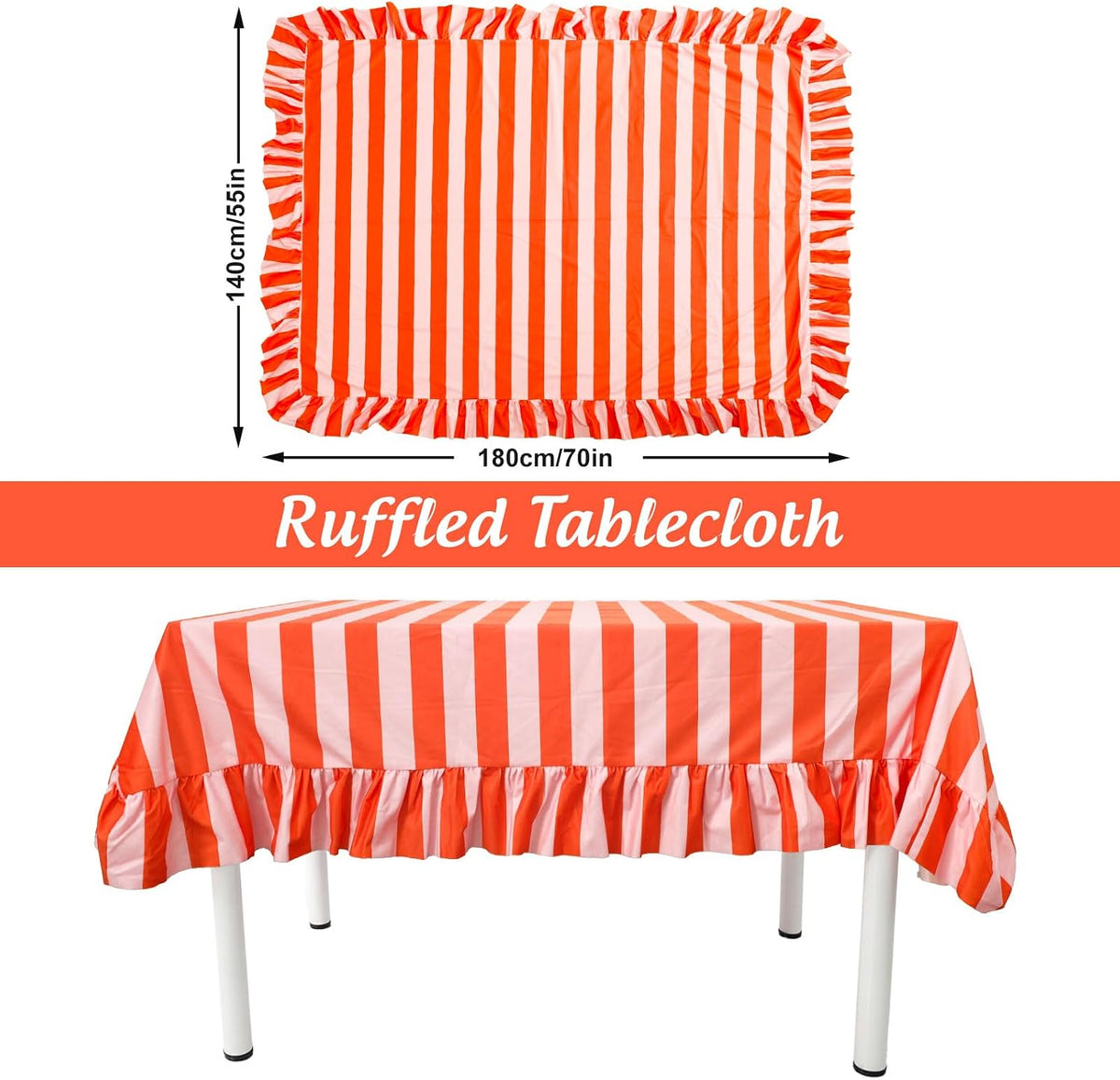 Striped Tablecloth Ruffle Table Cloth, Orange Pink