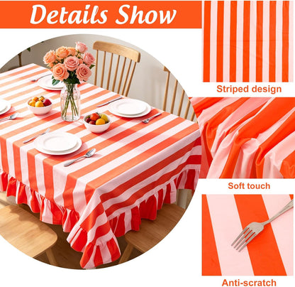 Striped Tablecloth Ruffle Table Cloth, Orange Pink