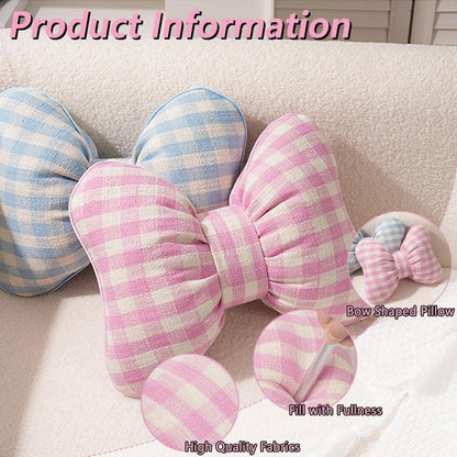 2PCS Cute Bow Shaped Pillow Checkered Knot Throw Pillows Aesthetic Chair Plush Cushion Stuffed Bow Lumbar Pillow for Bed Couch Living Room Dorm Decor