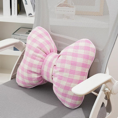 2PCS Cute Bow Shaped Pillow Checkered Knot Throw Pillows Aesthetic Chair Plush Cushion Stuffed Bow Lumbar Pillow for Bed Couch Living Room Dorm Decor