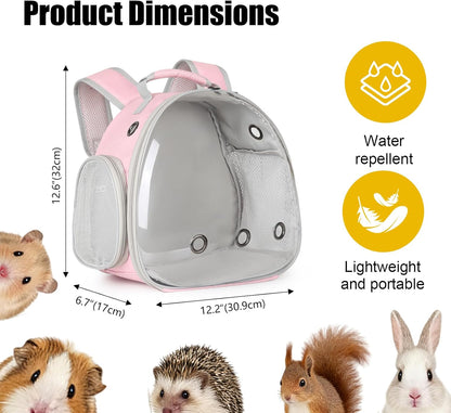 Guinea Pig Carrier, Clear Bubble Window for Guinea Pig, Bunny Rat Bird (Pink, Backpack)