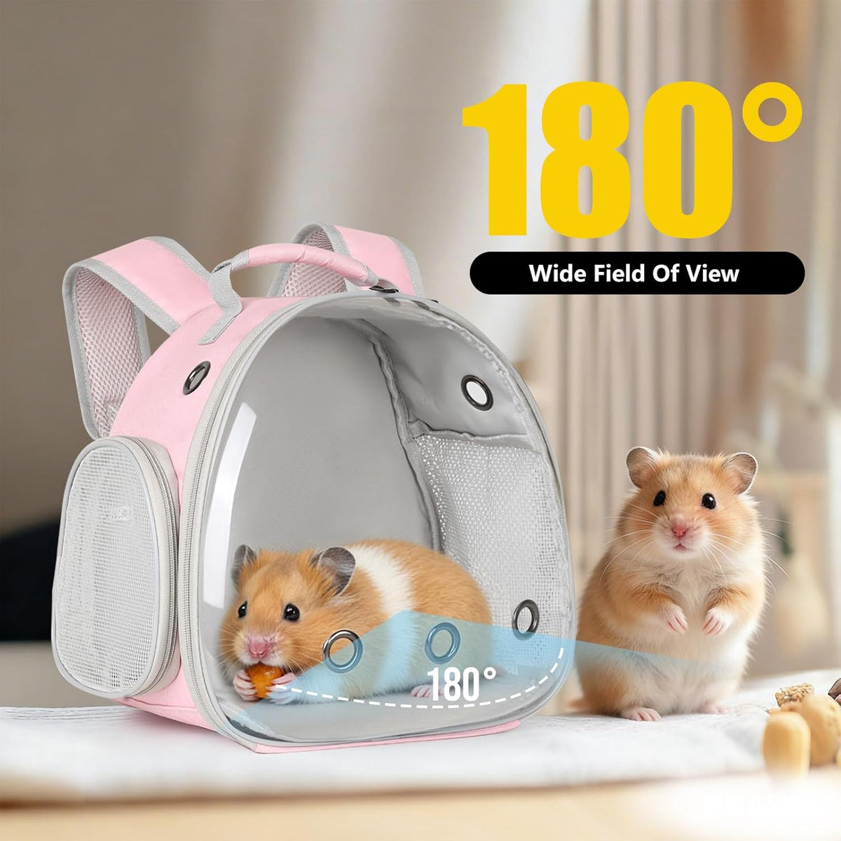 Guinea Pig Carrier, Clear Bubble Window for Guinea Pig, Bunny Rat Bird (Pink, Backpack)