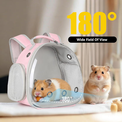 Guinea Pig Carrier, Clear Bubble Window for Guinea Pig, Bunny Rat Bird (Pink, Backpack)