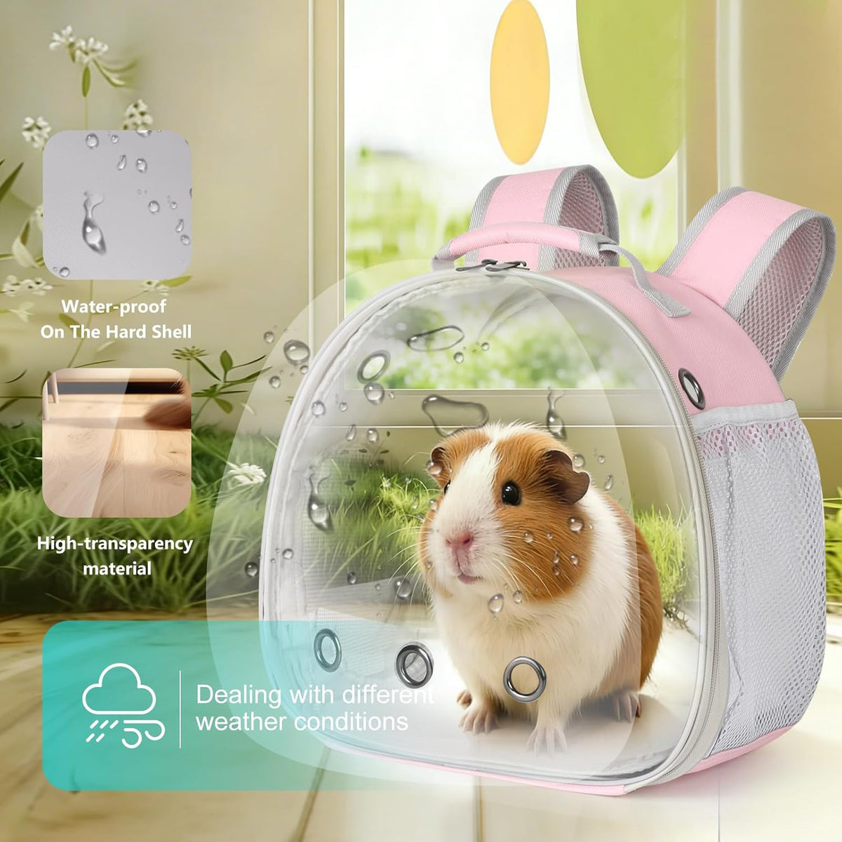 Guinea Pig Carrier, Clear Bubble Window for Guinea Pig, Bunny Rat Bird (Pink, Backpack)