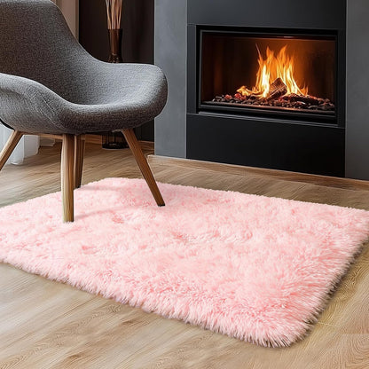 Pink Super Soft Rug for Girls Bedroom 2x3 Feet, Fluffy Shag Area Rugs for Living Room Nursery, Fuzzy Cute Bedside Rug for Kids Room Baby Princess Room, Modern Indoor Comfy Plush Carpet Decor