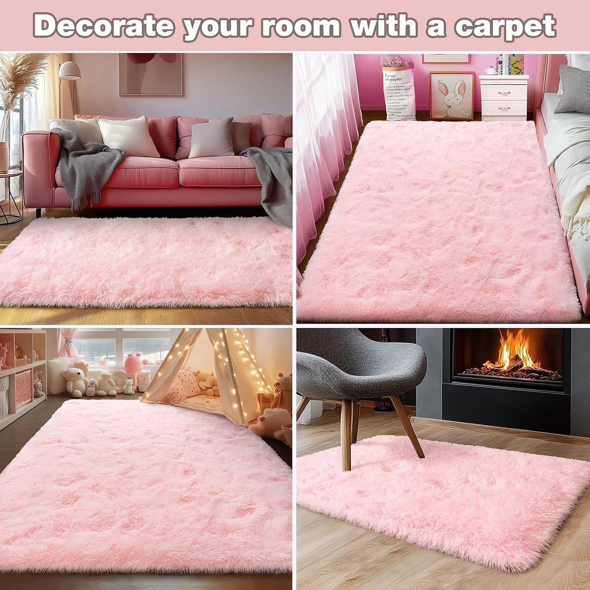 Pink Super Soft Rug for Girls Bedroom 2x3 Feet, Fluffy Shag Area Rugs for Living Room Nursery, Fuzzy Cute Bedside Rug for Kids Room Baby Princess Room, Modern Indoor Comfy Plush Carpet Decor