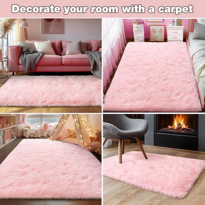Pink Super Soft Rug for Girls Bedroom 2x3 Feet, Fluffy Shag Area Rugs for Living Room Nursery, Fuzzy Cute Bedside Rug for Kids Room Baby Princess Room, Modern Indoor Comfy Plush Carpet Decor