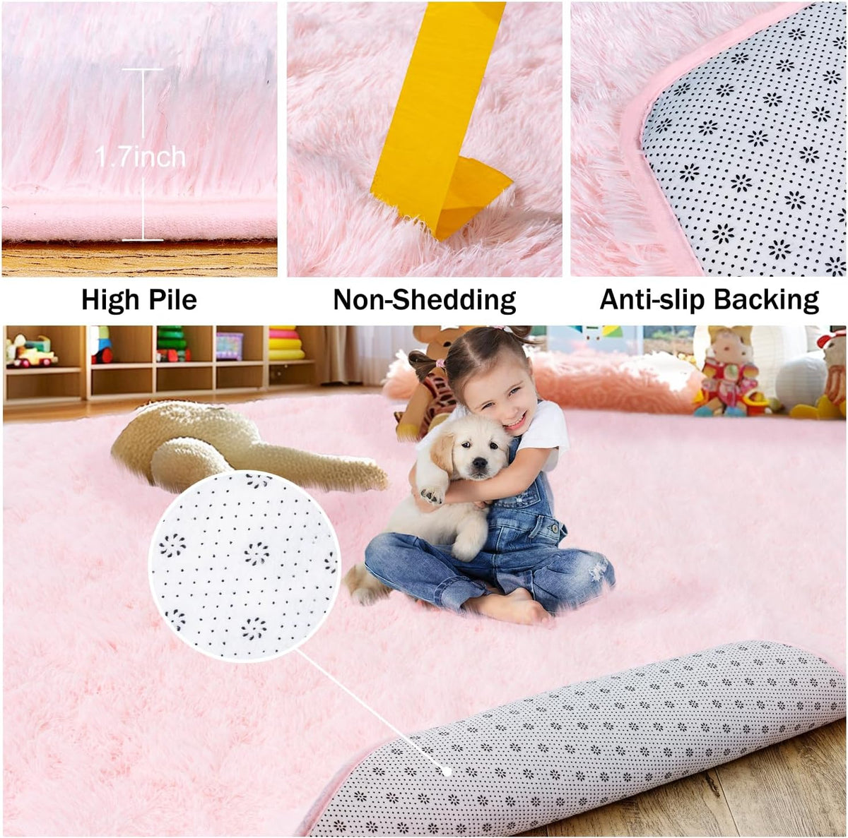 Pink Super Soft Rug for Girls Bedroom 2x3 Feet, Fluffy Shag Area Rugs for Living Room Nursery, Fuzzy Cute Bedside Rug for Kids Room Baby Princess Room, Modern Indoor Comfy Plush Carpet Decor