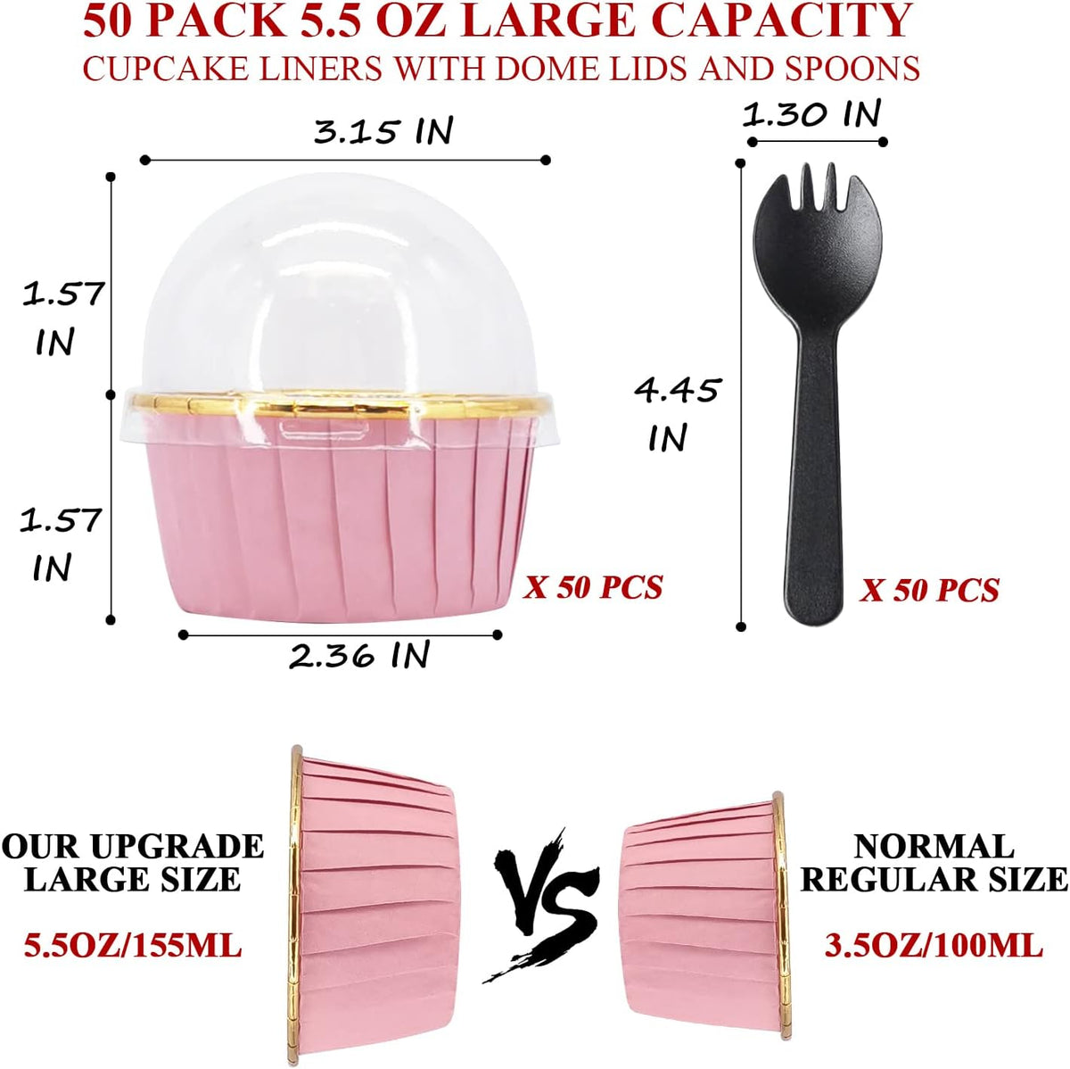 Pink Cupcake Liners with Dome Lids, 5oz Mini Baking Cups