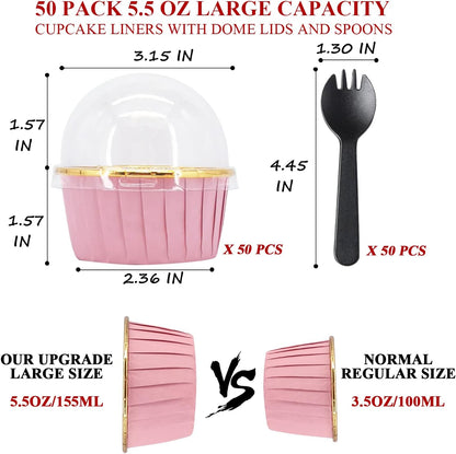 Pink Cupcake Liners with Dome Lids, 5oz Mini Baking Cups