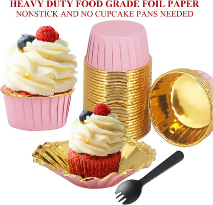 Pink Cupcake Liners with Dome Lids, 5oz Mini Baking Cups