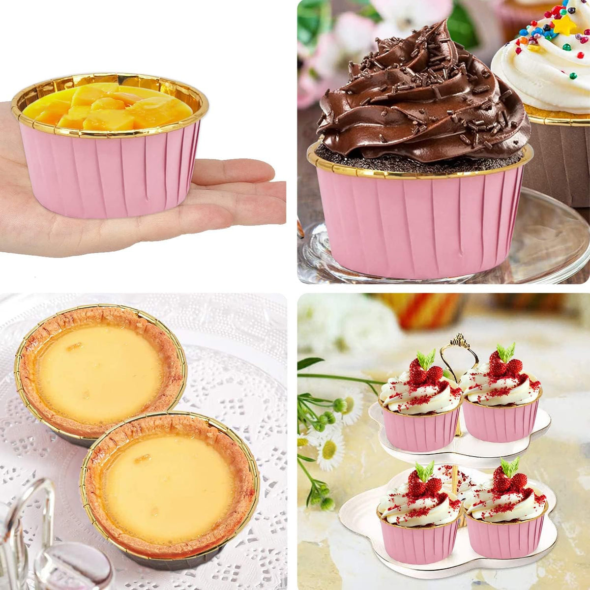 Pink Cupcake Liners with Dome Lids, 5oz Mini Baking Cups