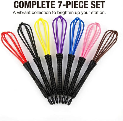 7 Pack Professional Hair Dye Whisk with Non-Slip Handle - Premium Black Mini Plastic Mixer for Salon Color, Bleach, and DIY Face Mask - Chemical Resistant & Stain Free Tool (Pink)