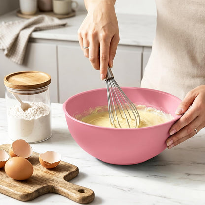 BoxedHome BPA Free Plastic Round Mixing Bowl with Lids, 12 Pack Nesting Bowls with Lids Set, Microwave and Dishwasher Safe Prep & Serving Bowls Great for Mixing, Baking, Serving (Pink, 12pcs)