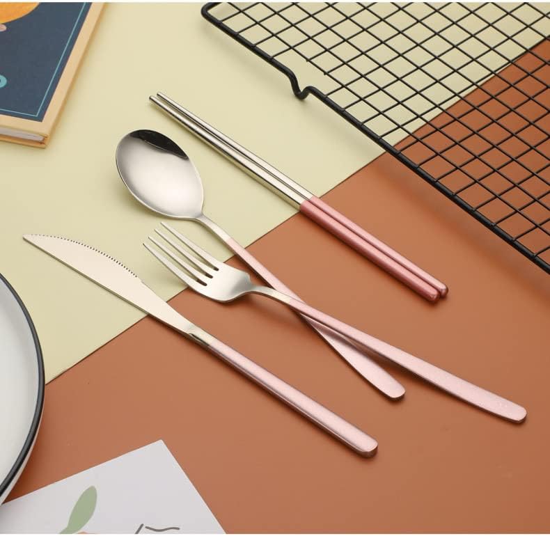 Portable Travel Utensils Set with Case, Pink Reusable Silverware Set, TWUTGAYW 18/8 Stainless Steel Knife Forks Spoons Chopsticks Reusable Travel Camping Cutlery for Lunch Box Office Picnic Daily Use