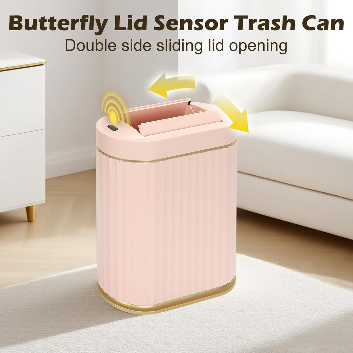 Bathroom Sensor Trash Can, 2 Gallon, Butterfly Lid, Pink