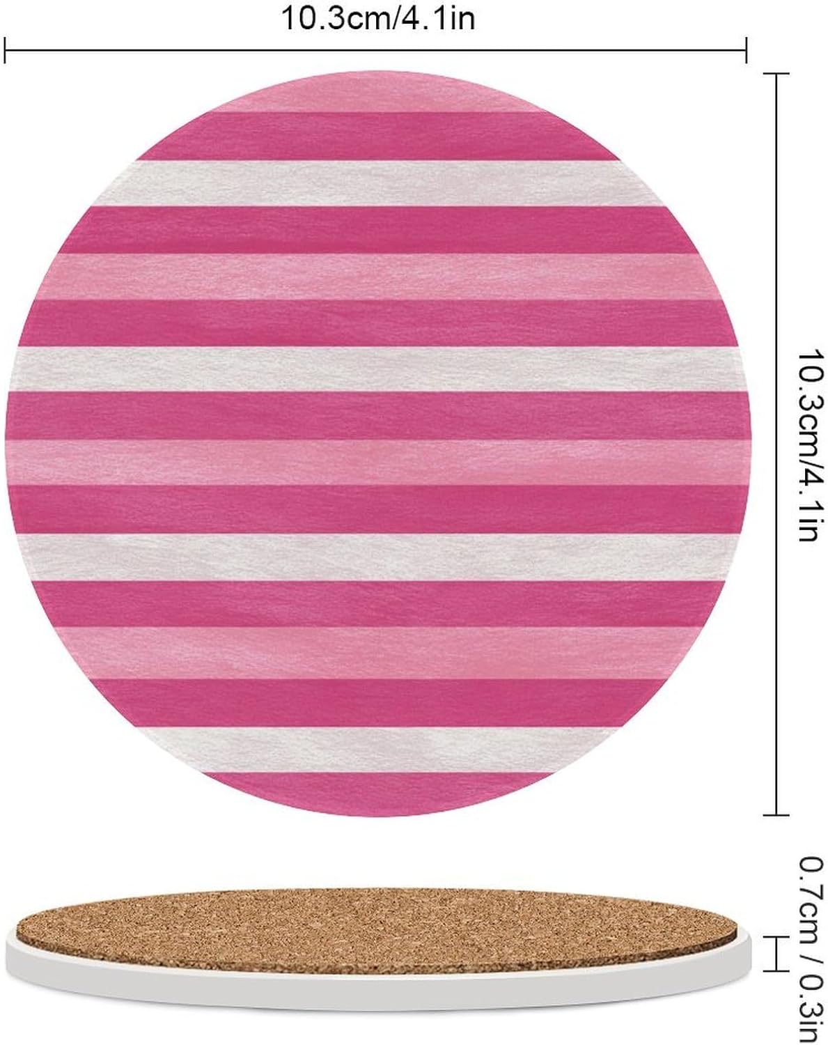 Hot Pink White Horizontal Stripes Pattern Coasters Set of 4 Absorbent Coasters