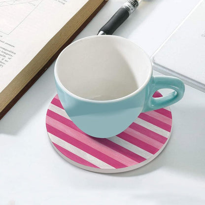 Hot Pink White Horizontal Stripes Pattern Coasters Set of 4 Absorbent Coasters