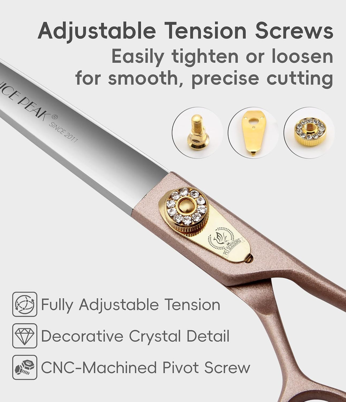 8'' Dog Straight Scissors for Grooming 440C Stainless Steel Rose Gold Professional Pet Trimming Scissors Sharp Blades Cutting for Dogs and Cats Shears