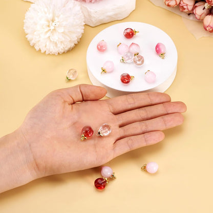 20 pcs Peach Charms Glass Crystal Pink Pendants Fruit Summer Food Dangle Charm with Golden Finding for Jewelry Craft Necklace Bracelet DIY Women Earring Accessory Decoration