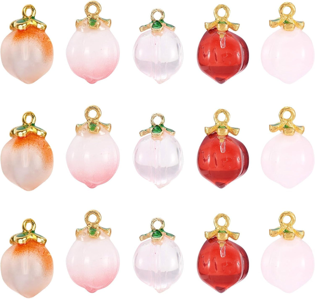 20 pcs Peach Charms Glass Crystal Pink Pendants Fruit Summer Food Dangle Charm with Golden Finding for Jewelry Craft Necklace Bracelet DIY Women Earring Accessory Decoration