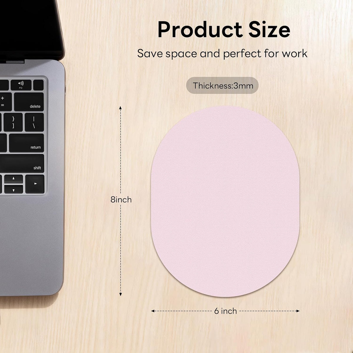 Oval Mouse Pad 6x8in Non-Slip for Laptop,Pink