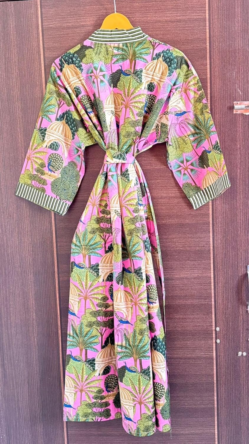 Cotton Kimono Robe Bathrobe with Loose Fit, Open Front, Hidden Pockets, One Size