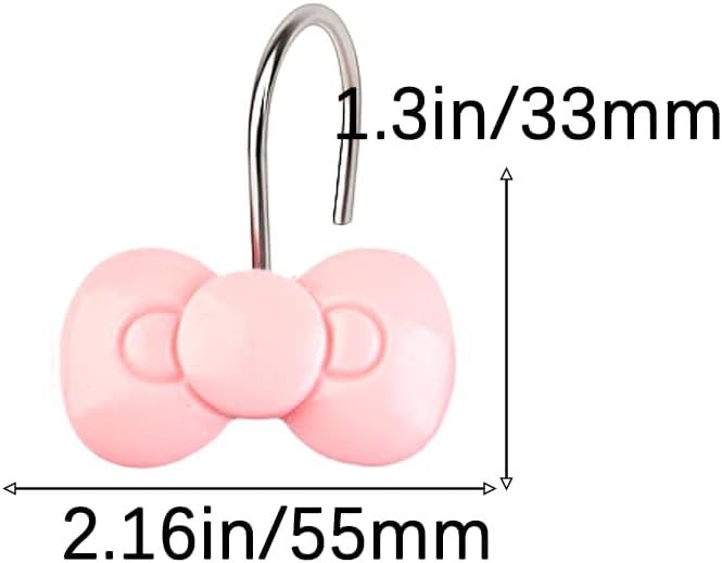 Pink Bow Shower Curtain Hooks Set of 12, Cute Resin Decorative Curtain Hooks for Bathroom, Easy to Install and Durable for Any Shower Curtain or Liner