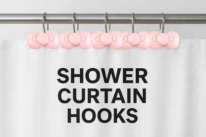 Pink Bow Shower Curtain Hooks Set of 12, Cute Resin Decorative Curtain Hooks for Bathroom, Easy to Install and Durable for Any Shower Curtain or Liner