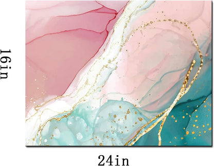 Pink Marble Dish Drying Mat for Kitchen Counter, Green and Gold Abstract Marble Print Diatomaceous Absorbent Drying Mat for Kitchen Coffee Table Bar Decor Mats, 24W X 16L inches
