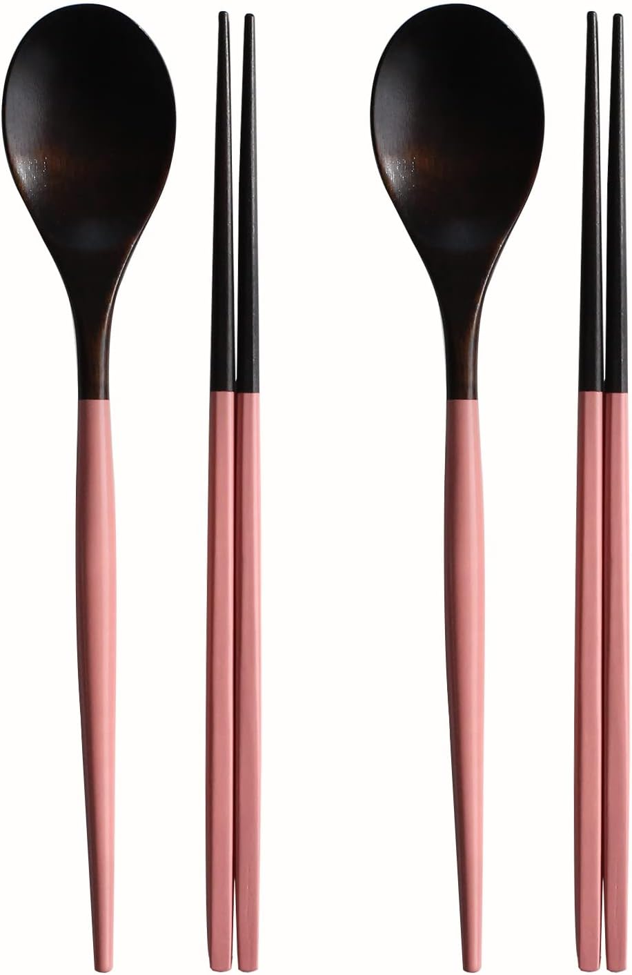 Korea Traditional Reusable Lacquer Wooden Chopsticks & Spoon Set, 2 Pair (Pink)