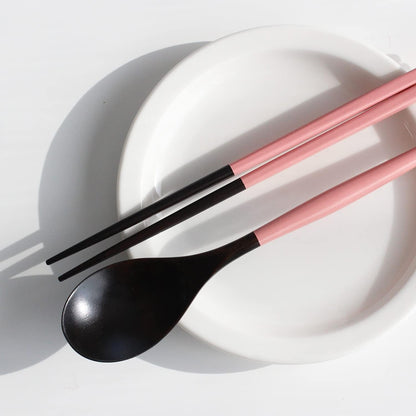 Korea Traditional Reusable Lacquer Wooden Chopsticks & Spoon Set, 2 Pair (Pink)