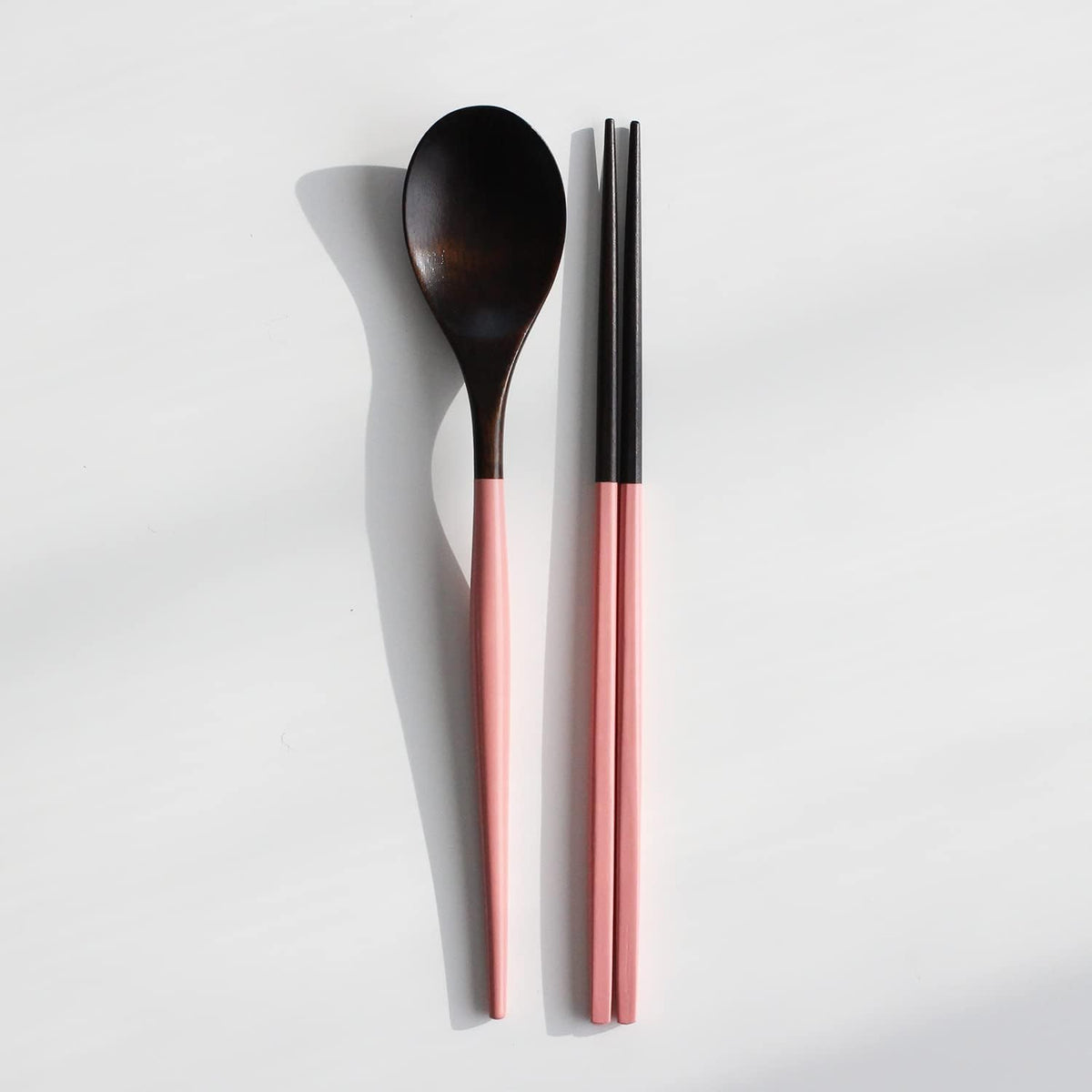 Korea Traditional Reusable Lacquer Wooden Chopsticks & Spoon Set, 2 Pair (Pink)