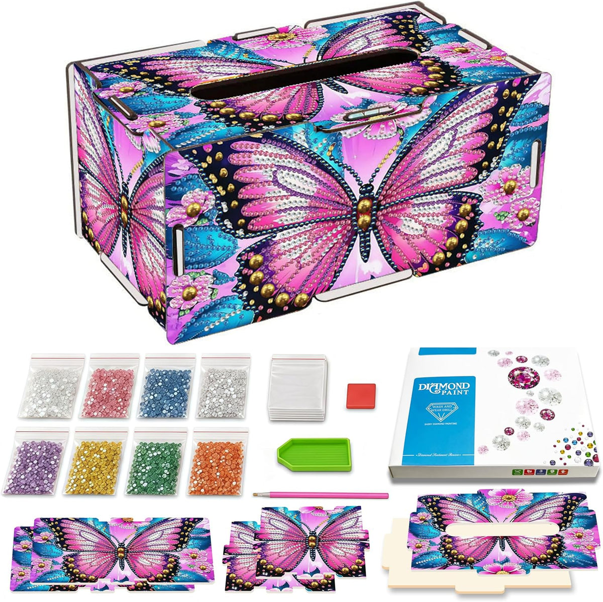DIY Diamond Art Tissue Box,Butterfly Ideal Gift for Craft Lovers
