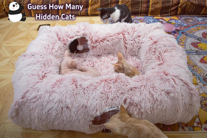 4-Cave Plush XL Cat Tunnel Bed Indoor Cats Peekaboo Toy Mat Pink