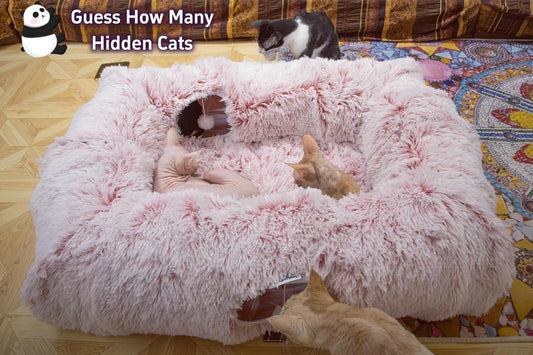 4-Cave Plush XL Cat Tunnel Bed Indoor Cats Peekaboo Toy Mat Pink