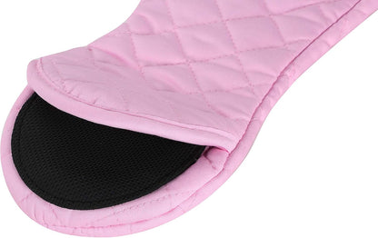 Oven Mitts and Potholders,4PCS Heat Resistant Kitchen Gloves,Non-Slip Rubber Surface 2 Oven Mitts,2 Pot Holders for Cooking,Baking,Grilling,Barbecue,Pink