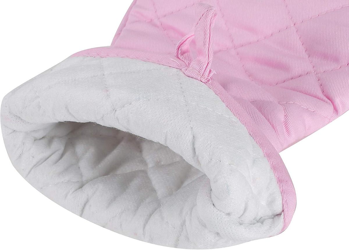 Oven Mitts and Potholders,4PCS Heat Resistant Kitchen Gloves,Non-Slip Rubber Surface 2 Oven Mitts,2 Pot Holders for Cooking,Baking,Grilling,Barbecue,Pink