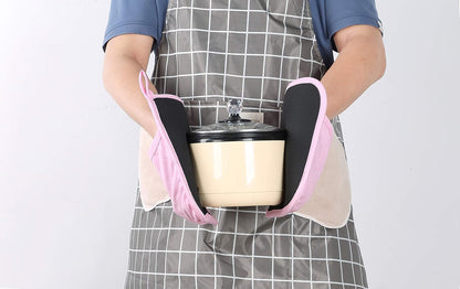 Oven Mitts and Potholders,4PCS Heat Resistant Kitchen Gloves,Non-Slip Rubber Surface 2 Oven Mitts,2 Pot Holders for Cooking,Baking,Grilling,Barbecue,Pink