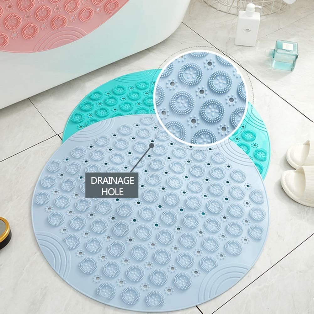 Shower Mat, Round Shower Stall Mat, PVC Bathtub Mat, Non Slip Bath Mat with Suction Cups and Drain Holes, Machine Washable for Bathroom Bathtub Swimming Pool(21.65in,Pink)