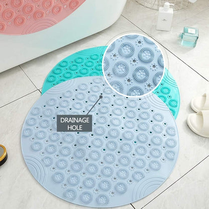 Shower Mat, Round Shower Stall Mat, PVC Bathtub Mat, Non Slip Bath Mat with Suction Cups and Drain Holes, Machine Washable for Bathroom Bathtub Swimming Pool(21.65in,Pink)